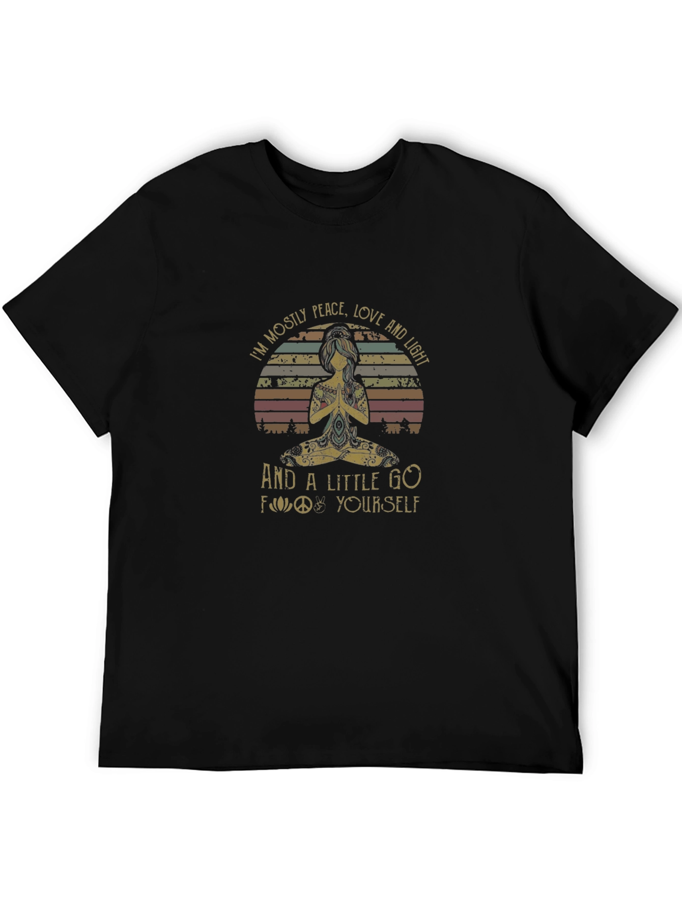 Camiseta Negra: Paz Amor y Meditación