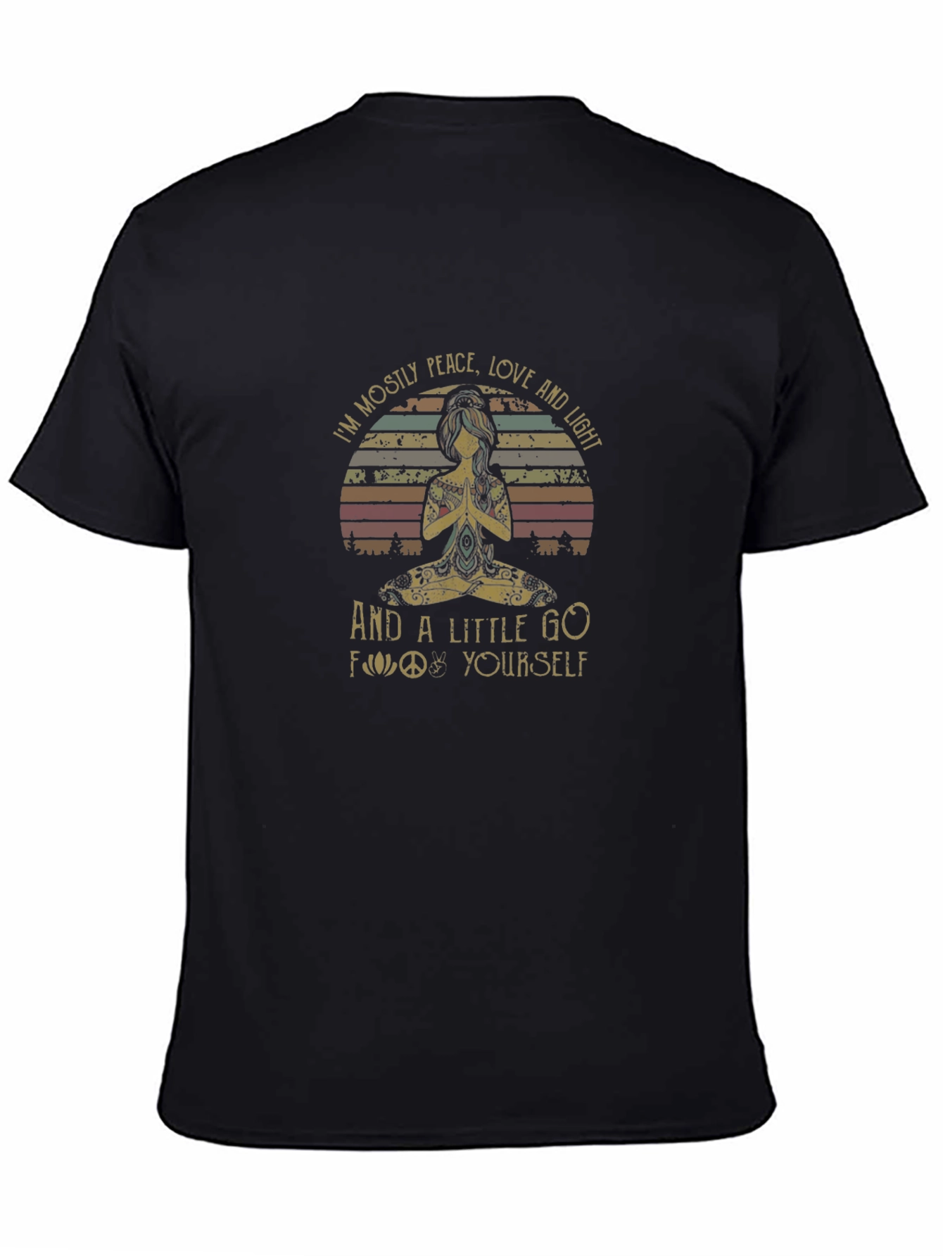 Camiseta Negra: Paz Amor y Meditación