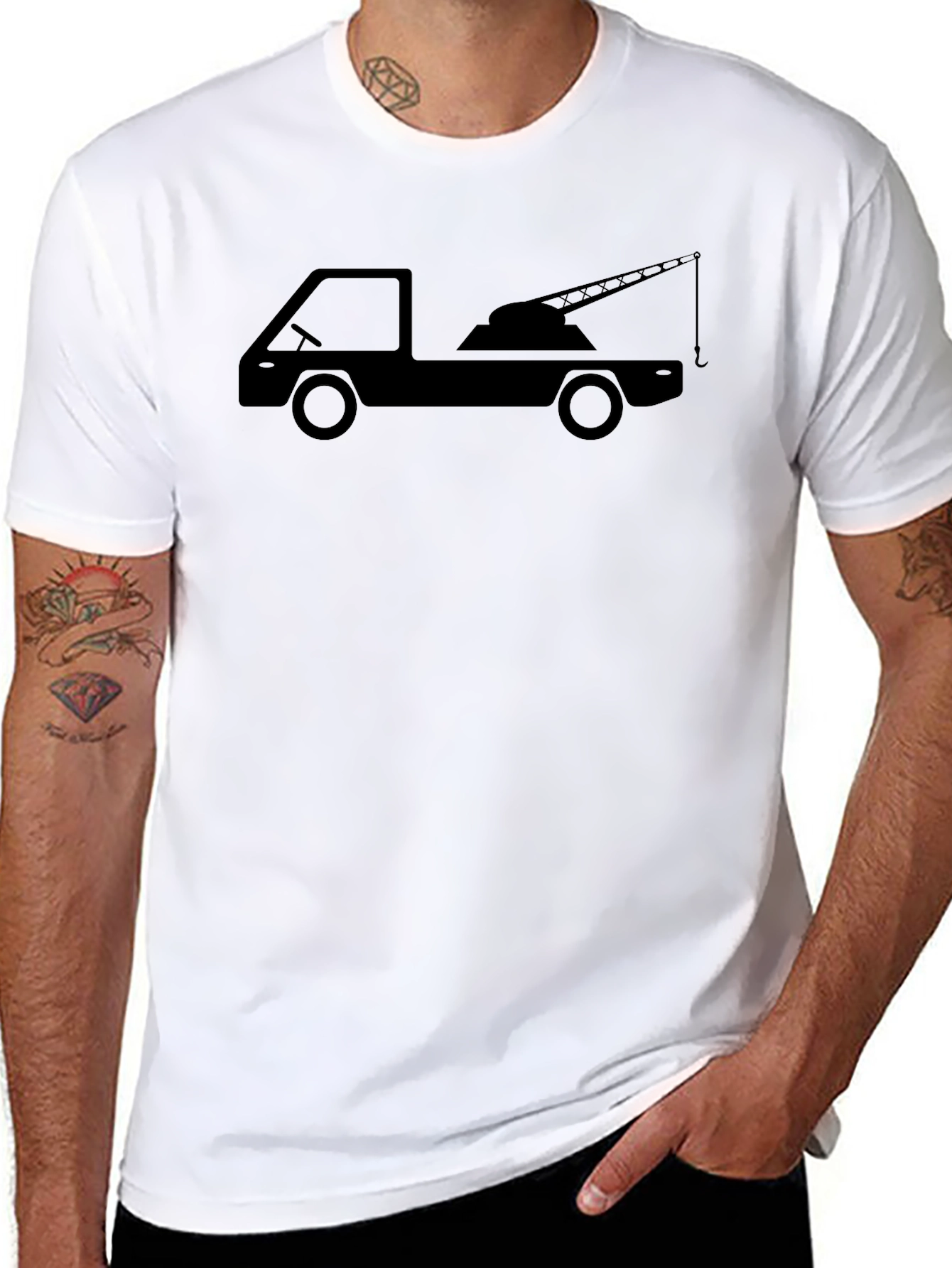 Camiseta Negra Grúa Hombre - Diseño Único