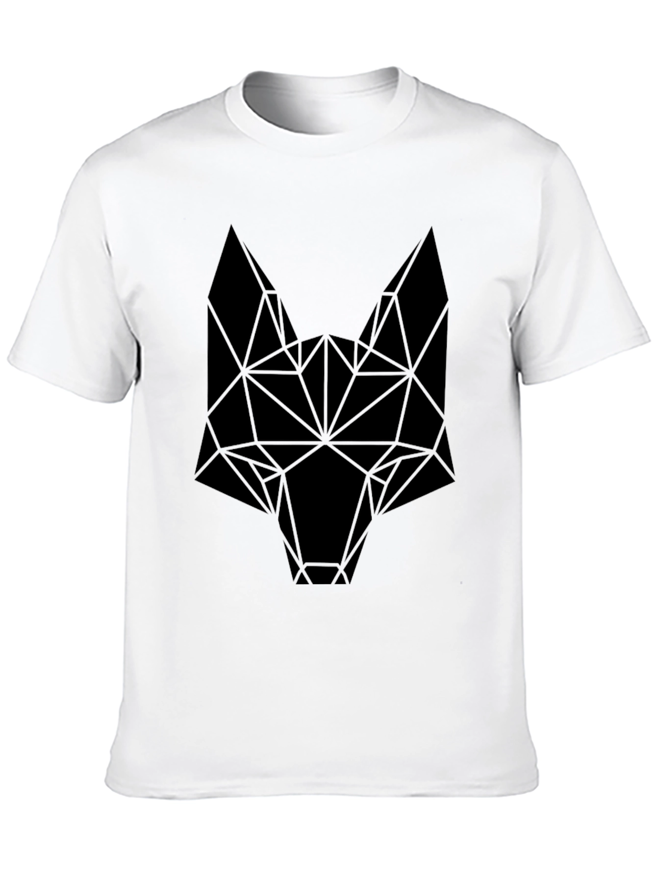 Camiseta Negra Hombre Diseño Cabeza Lobo Geométrica