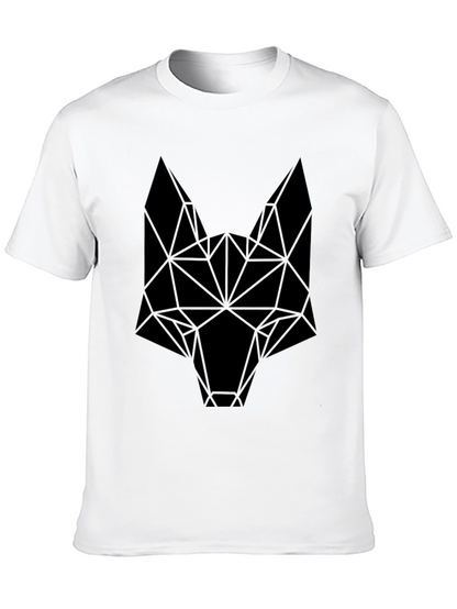Camiseta Negra Hombre Diseño Cabeza Lobo Geométrica