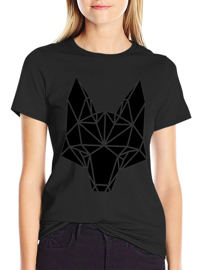 Camiseta Negra Hombre Diseño Cabeza Lobo Geométrica
