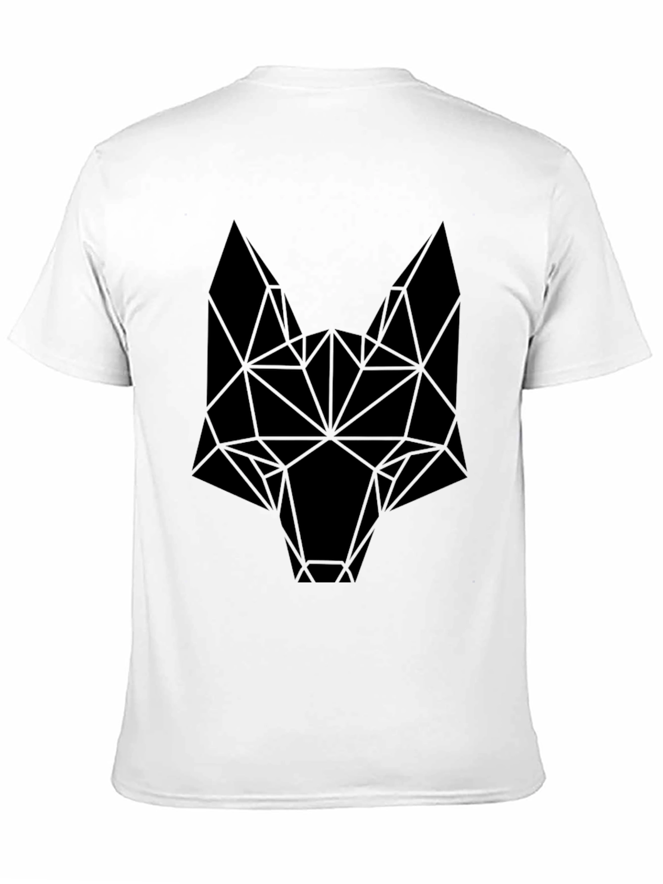 Camiseta Negra Hombre Diseño Cabeza Lobo Geométrica