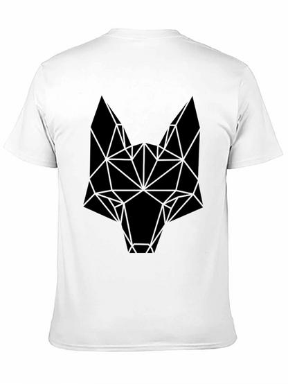 Camiseta Negra Hombre Diseño Cabeza Lobo Geométrica