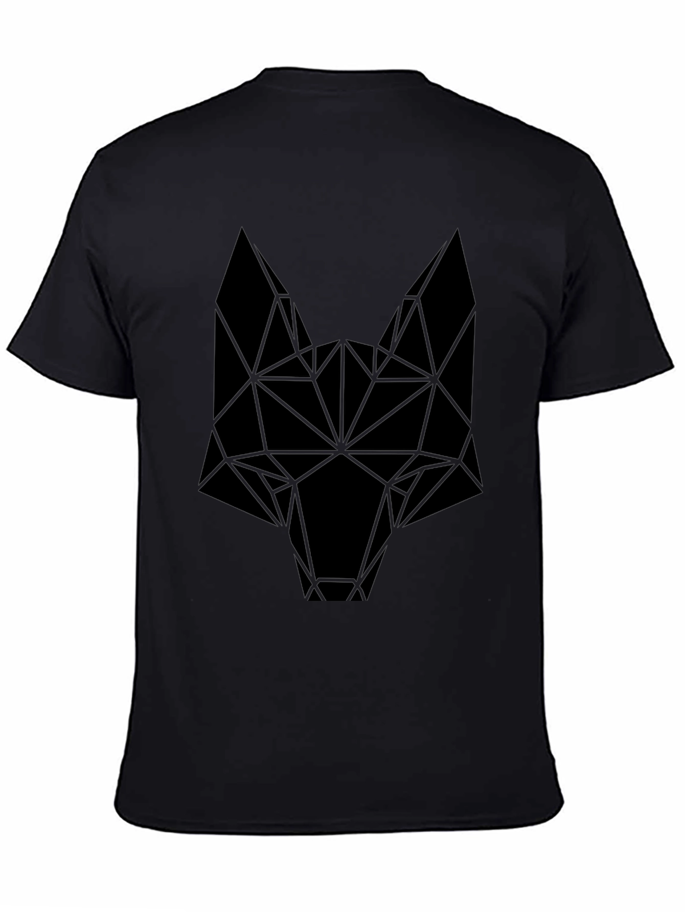 Camiseta Negra Hombre Diseño Cabeza Lobo Geométrica