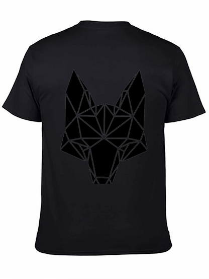Camiseta Negra Hombre Diseño Cabeza Lobo Geométrica