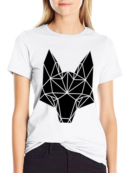 Camiseta Negra Hombre Diseño Cabeza Lobo Geométrica