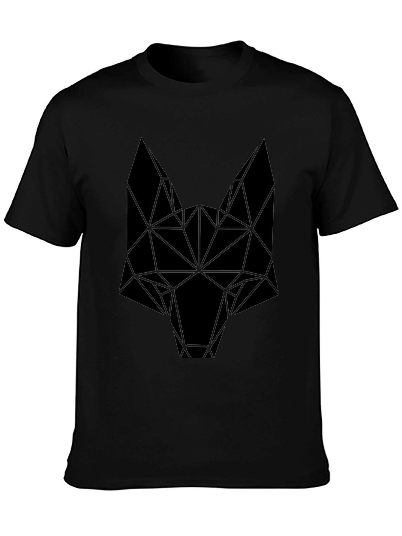 Camiseta Negra Hombre Diseño Cabeza Lobo Geométrica