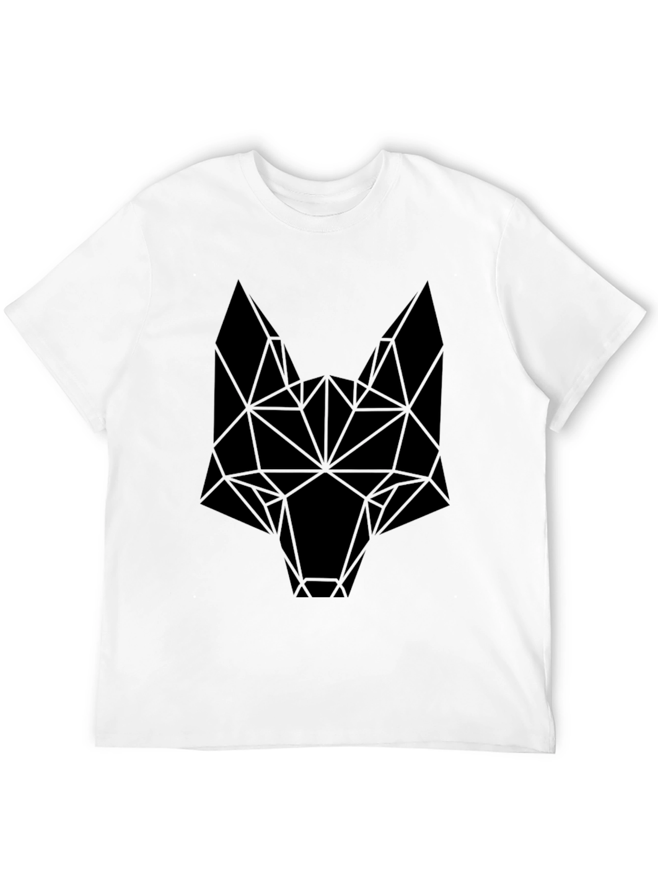 Camiseta Negra Hombre Diseño Cabeza Lobo Geométrica
