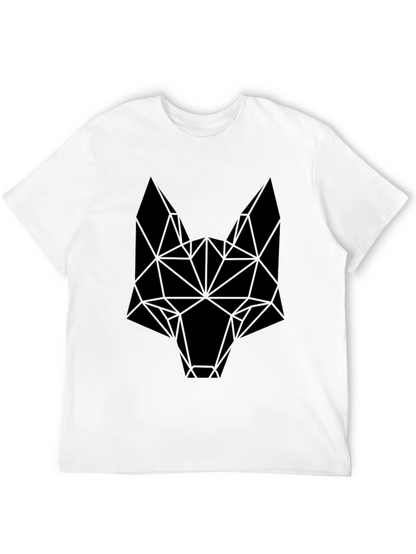 Camiseta Negra Hombre Diseño Cabeza Lobo Geométrica