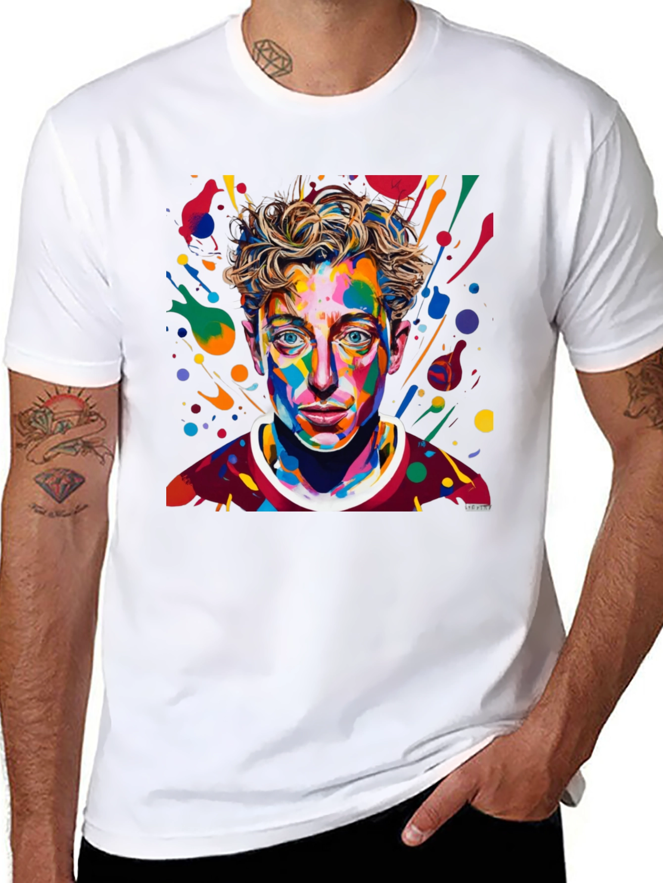 Camiseta Negra con Diseño Abstracto de Cara