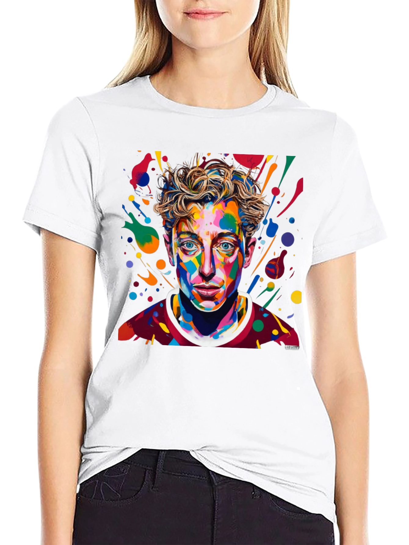 Camiseta Negra con Diseño Abstracto de Cara