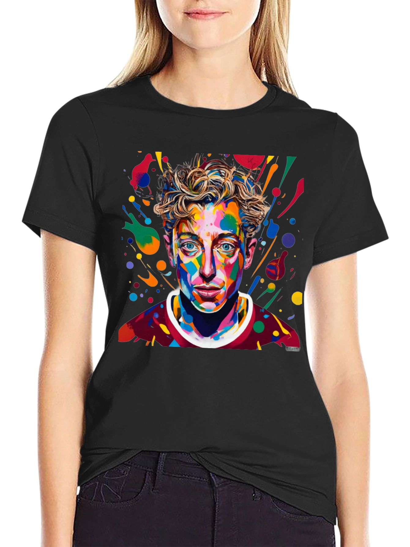 Camiseta Negra con Diseño Abstracto de Cara
