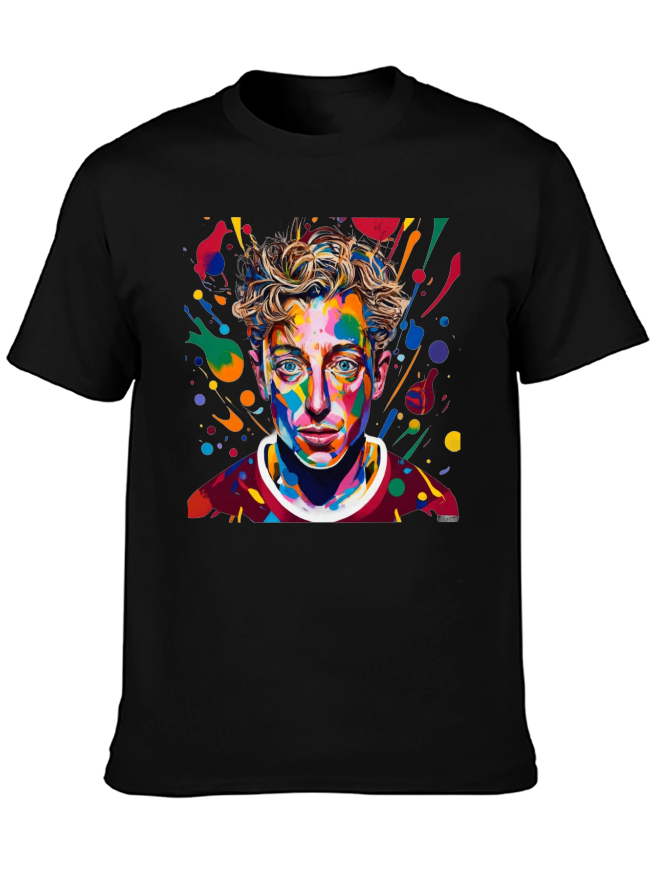 Camiseta Negra con Diseño Abstracto de Cara