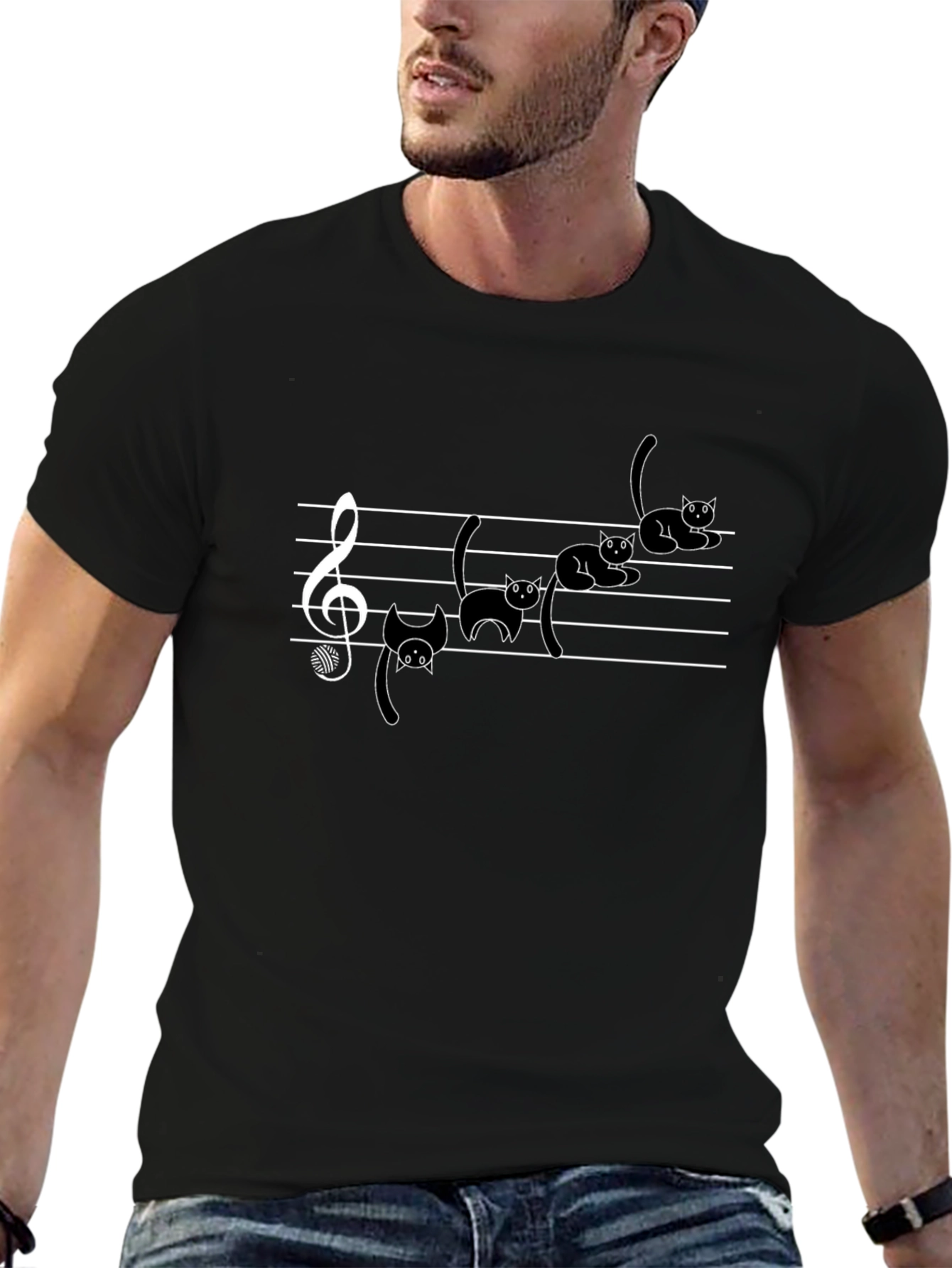 Camiseta Negra con Gatos Musicales