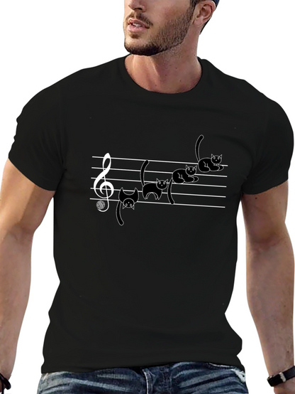 Camiseta Negra con Gatos Musicales