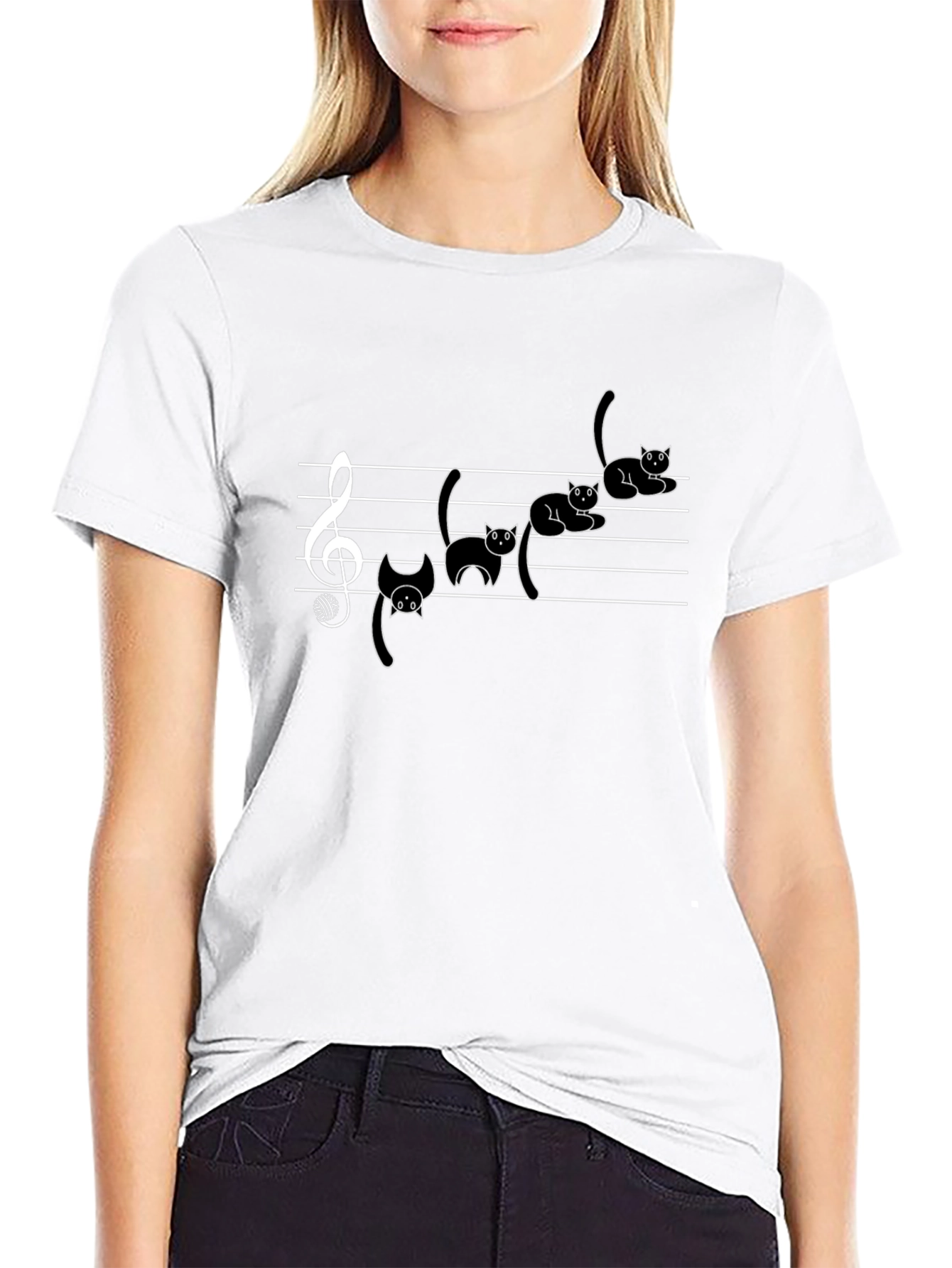 Camiseta Negra con Gatos Musicales