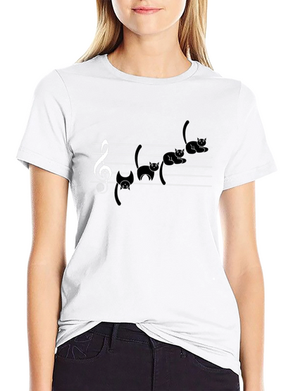 Camiseta Negra con Gatos Musicales