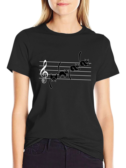 Camiseta Negra con Gatos Musicales
