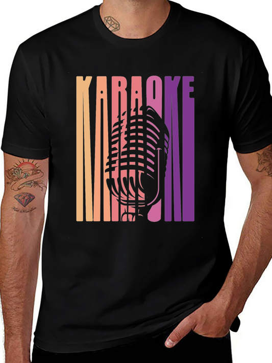 Camiseta Negra Karaoke Retro para Hombre