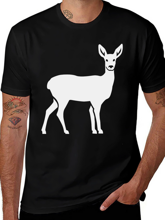 Camiseta Negra con Estampado de Ciervo Blanco