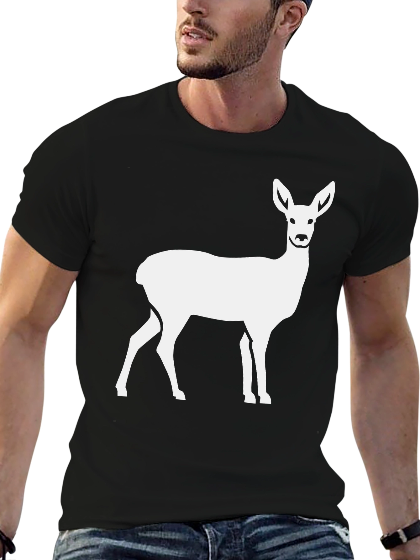 Camiseta Negra con Estampado de Ciervo Blanco