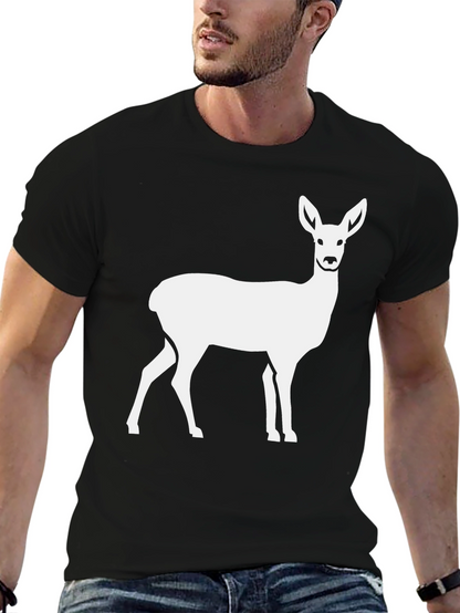 Camiseta Negra con Estampado de Ciervo Blanco