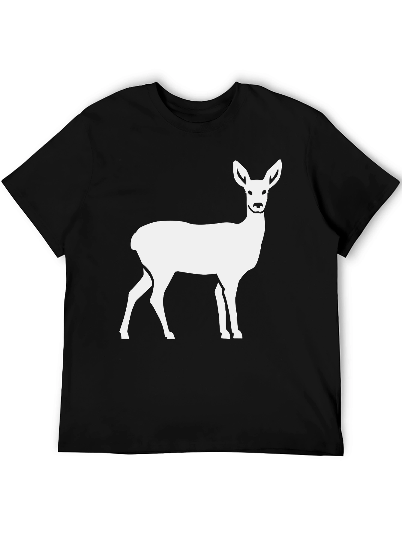 Camiseta Negra con Estampado de Ciervo Blanco