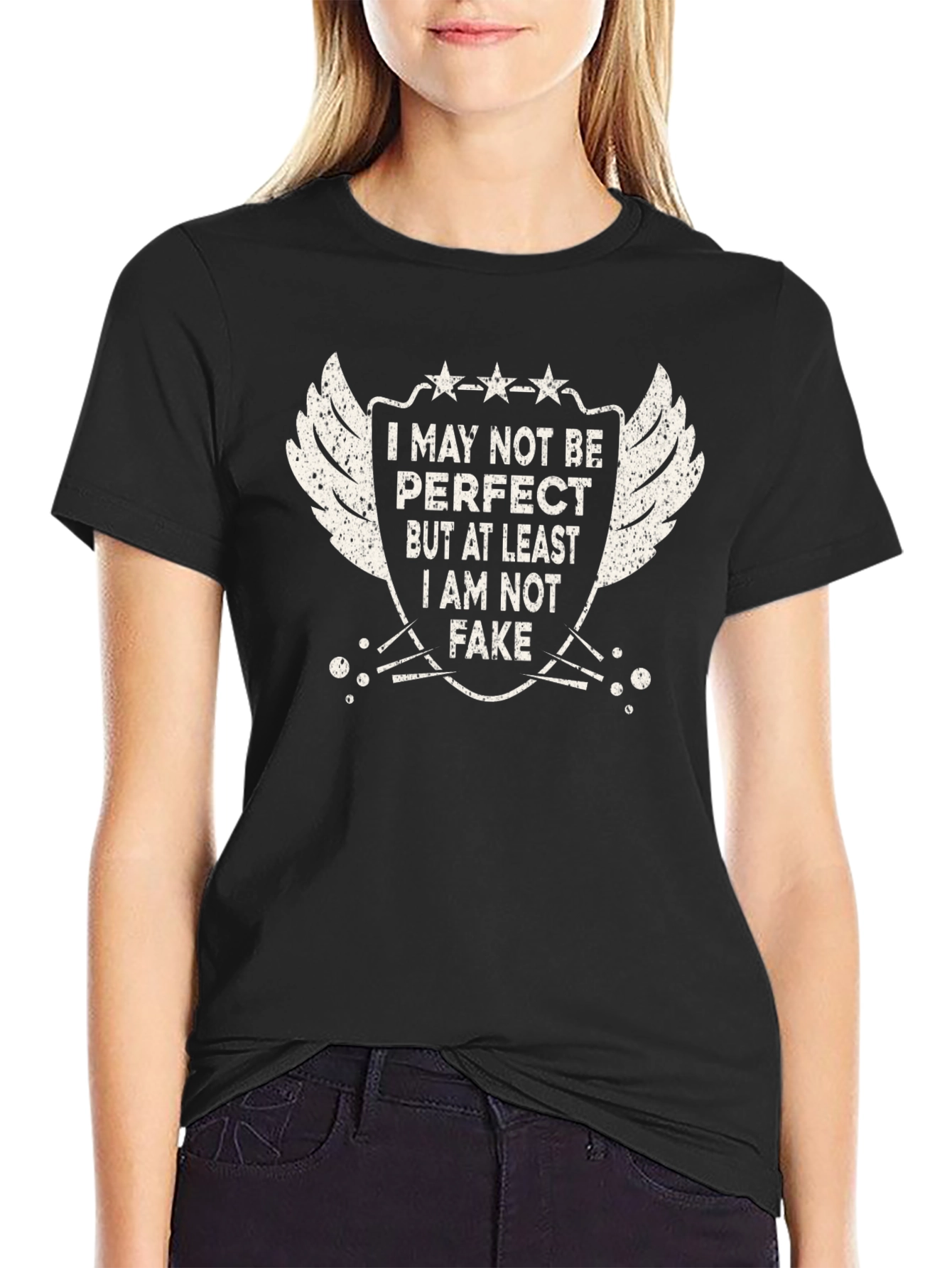 Camiseta Negra: No Soy Perfecto Pero No Soy Falso