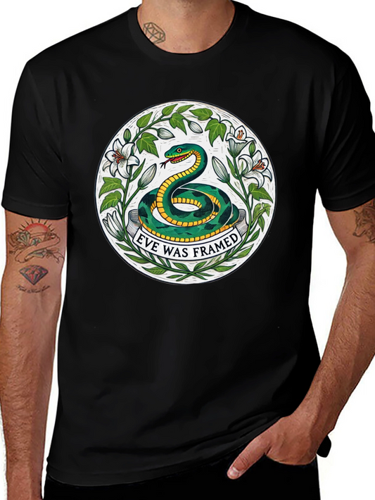 Camiseta Negra con Diseño de Serpiente Eve Was Framed