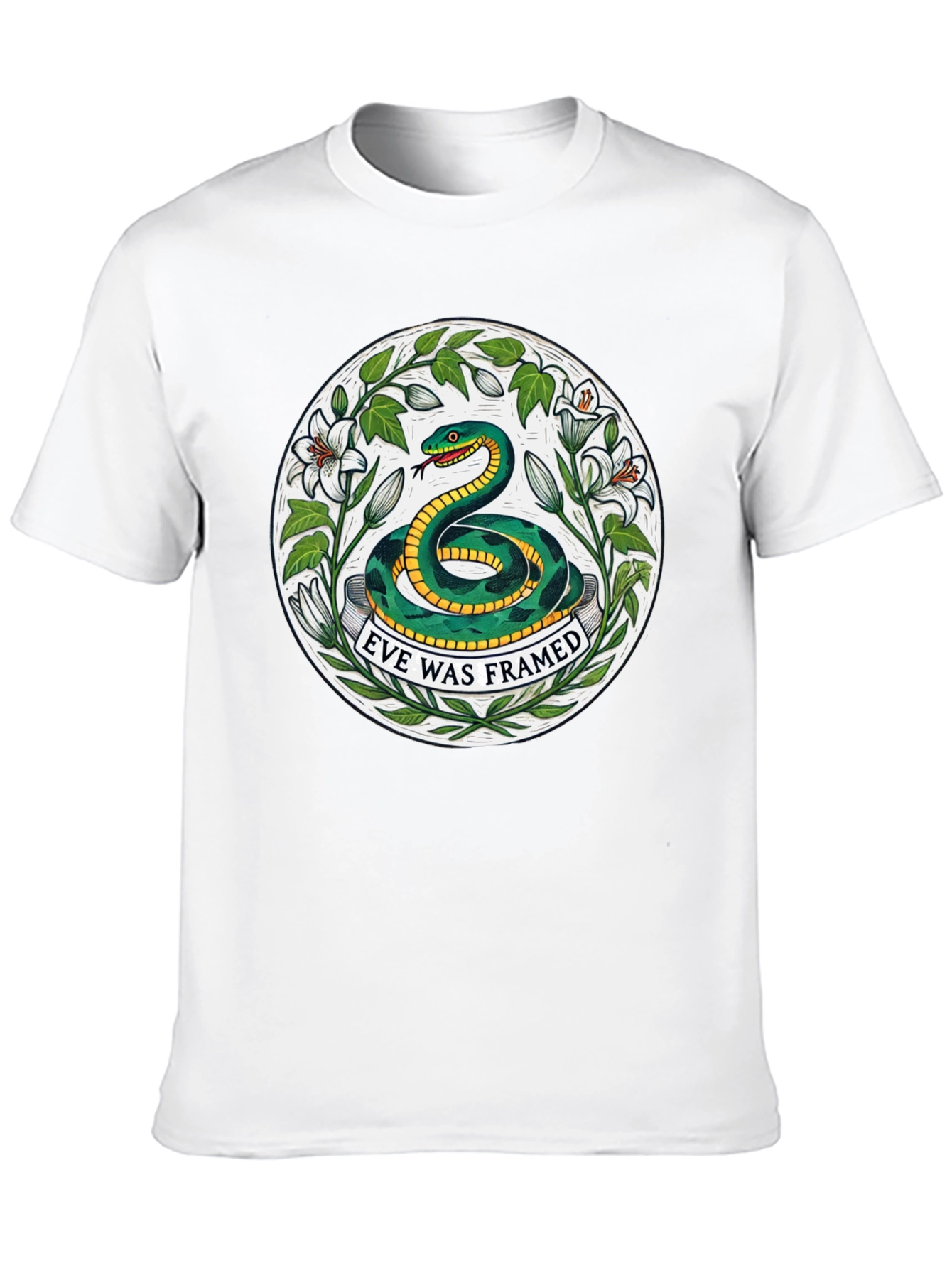 Camiseta Negra con Diseño de Serpiente Eve Was Framed