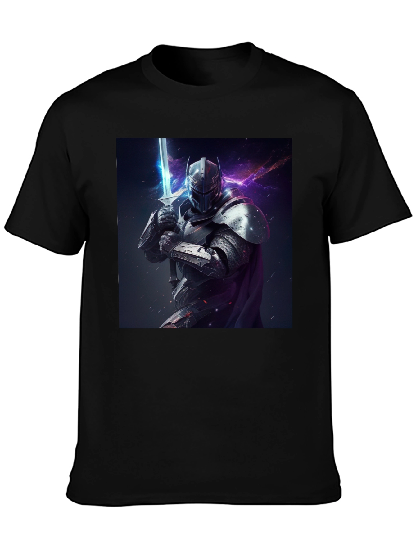 Camiseta Negra Caballero Armadura Espada Fantasía