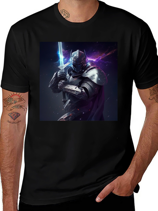 Camiseta Negra Caballero Armadura Espada Fantasía