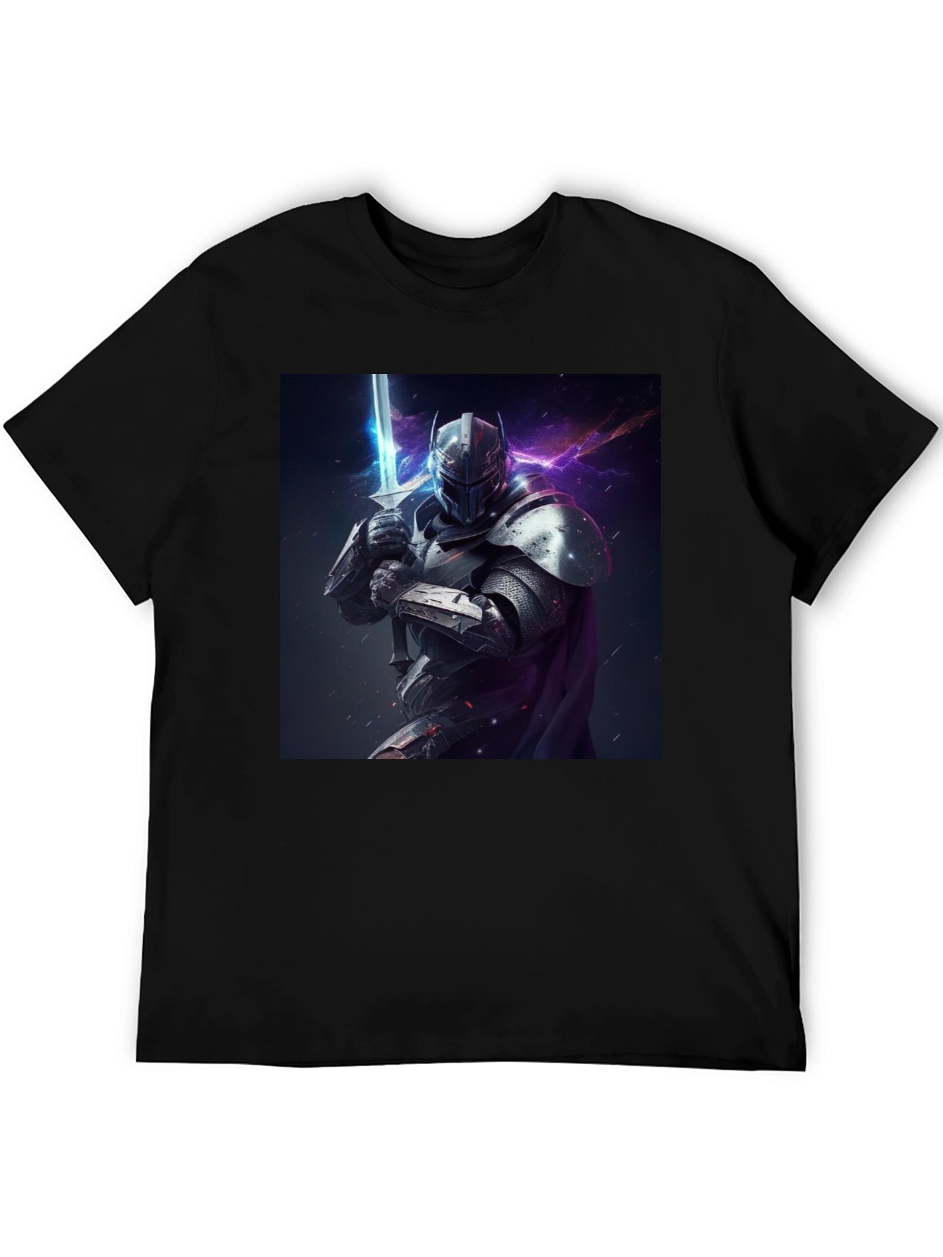 Camiseta Negra Caballero Armadura Espada Fantasía
