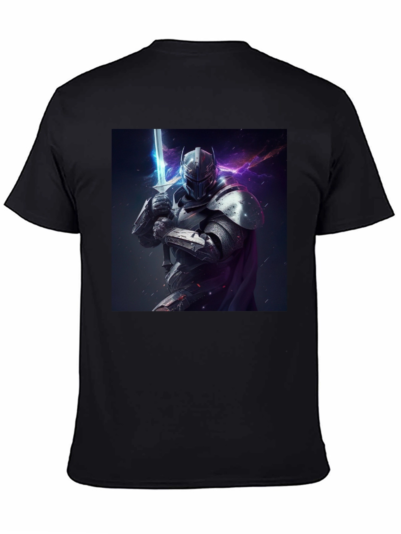 Camiseta Negra Caballero Armadura Espada Fantasía