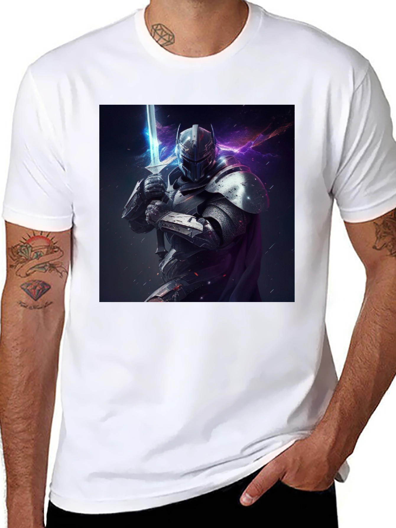 Camiseta Negra Caballero Armadura Espada Fantasía
