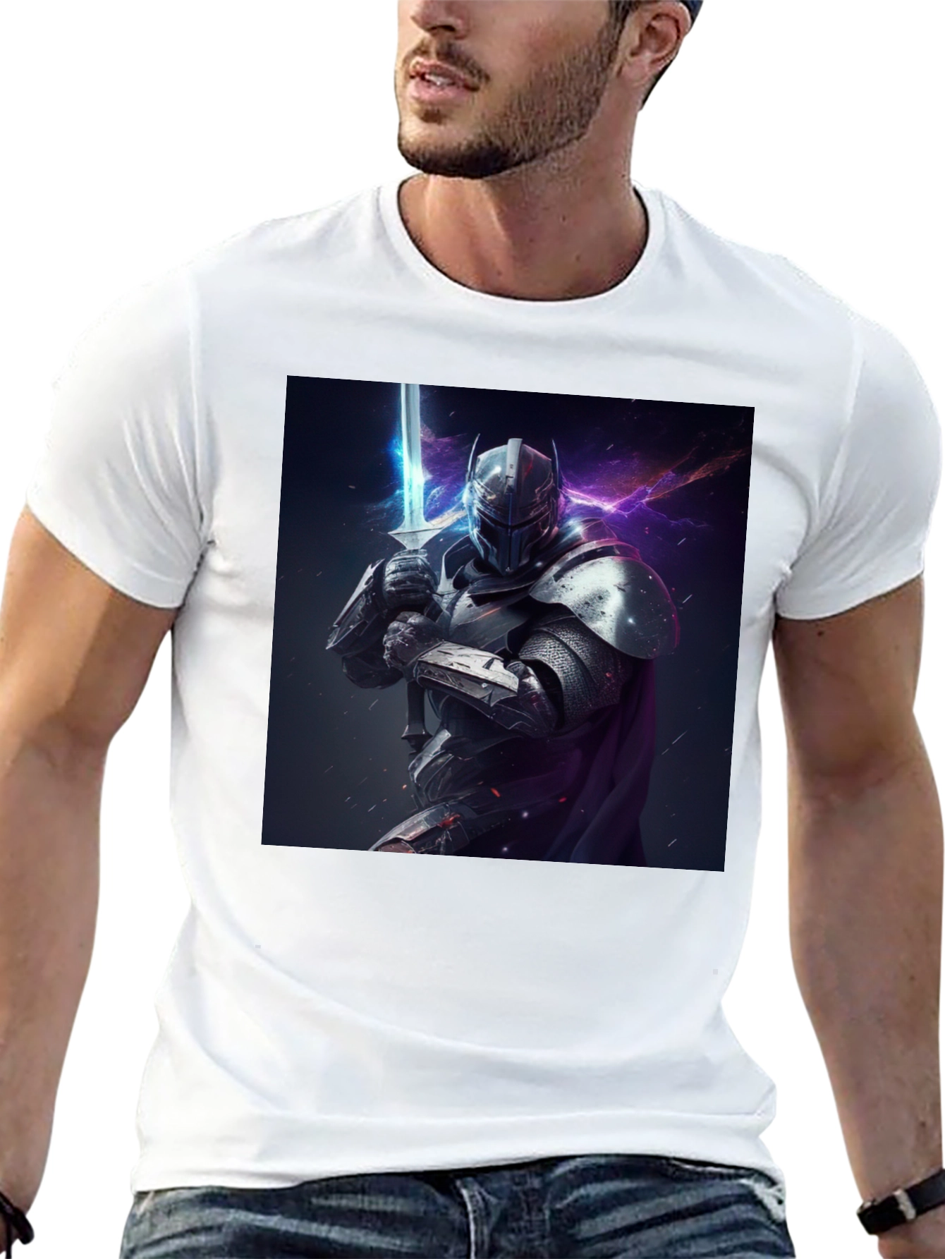 Camiseta Negra Caballero Armadura Espada Fantasía