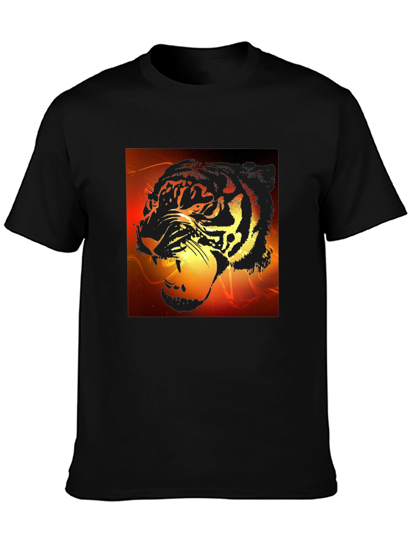 Camiseta Negra Hombre Diseño Tigre Feroz
