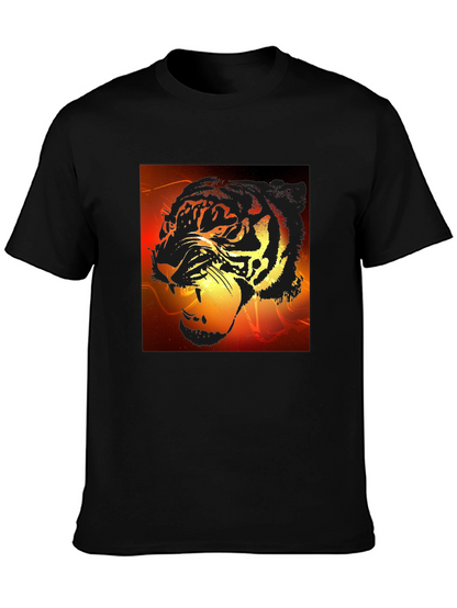 Camiseta Negra Hombre Diseño Tigre Feroz