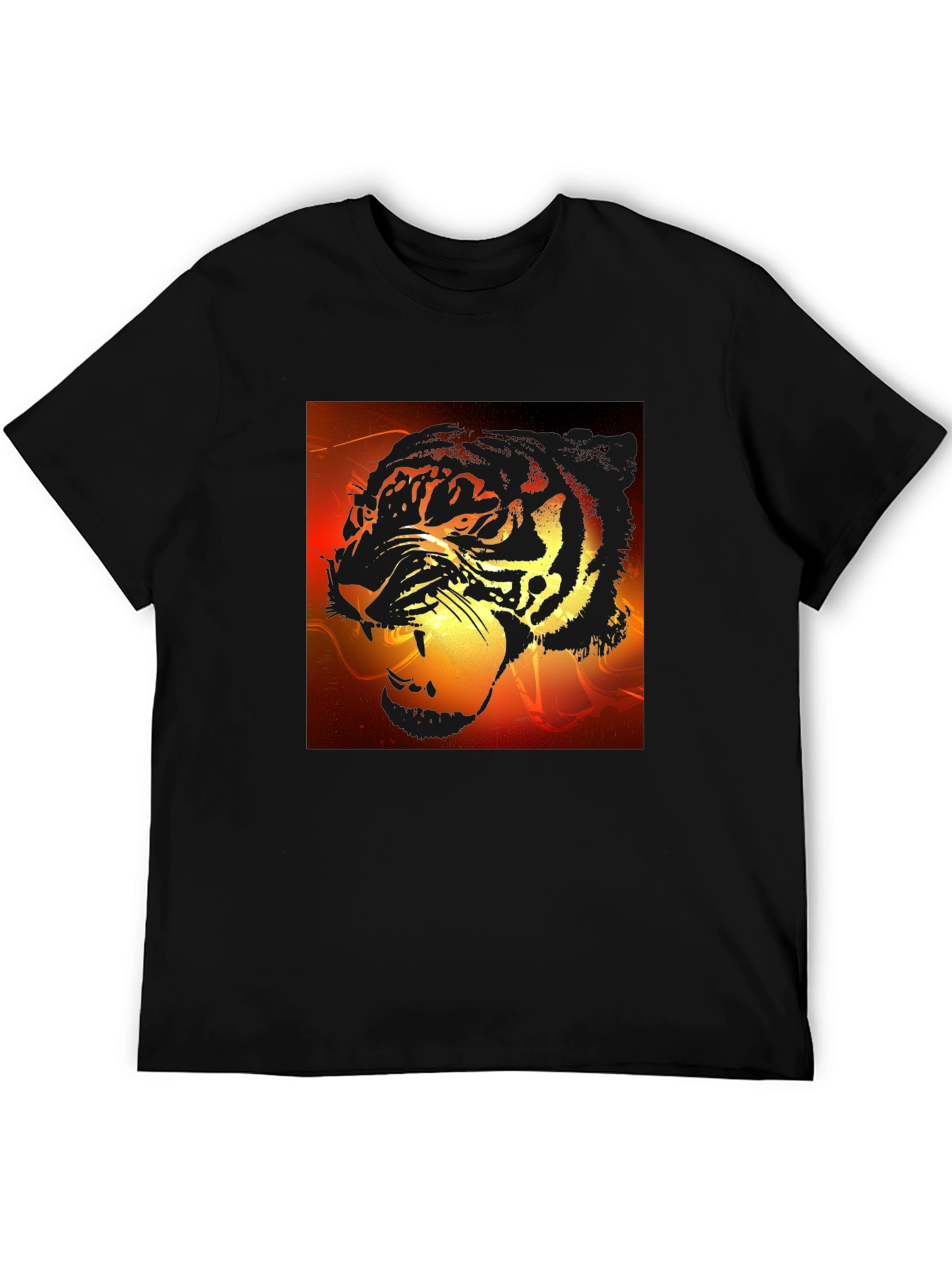 Camiseta Negra Hombre Diseño Tigre Feroz