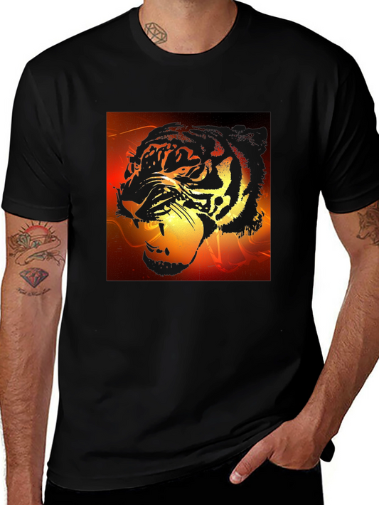 Camiseta Negra Hombre Diseño Tigre Feroz