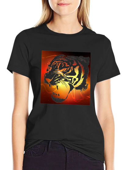 Camiseta Negra Hombre Diseño Tigre Feroz