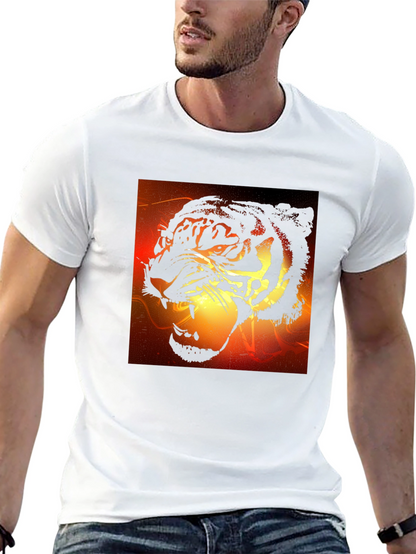 Camiseta Negra Hombre Diseño Tigre Feroz