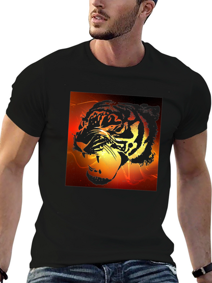 Camiseta Negra Hombre Diseño Tigre Feroz