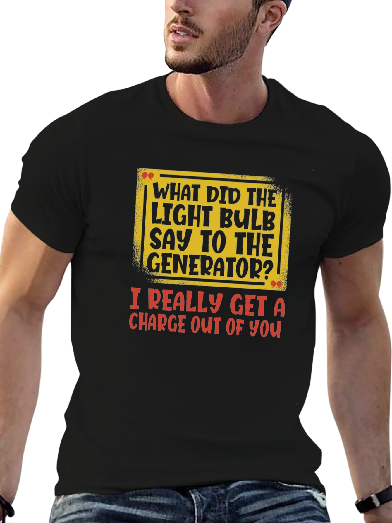 Camiseta Negra con Estampado de Broma Eléctrica