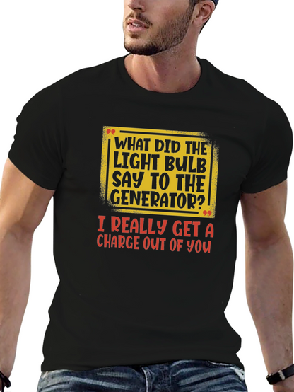Camiseta Negra con Estampado de Broma Eléctrica