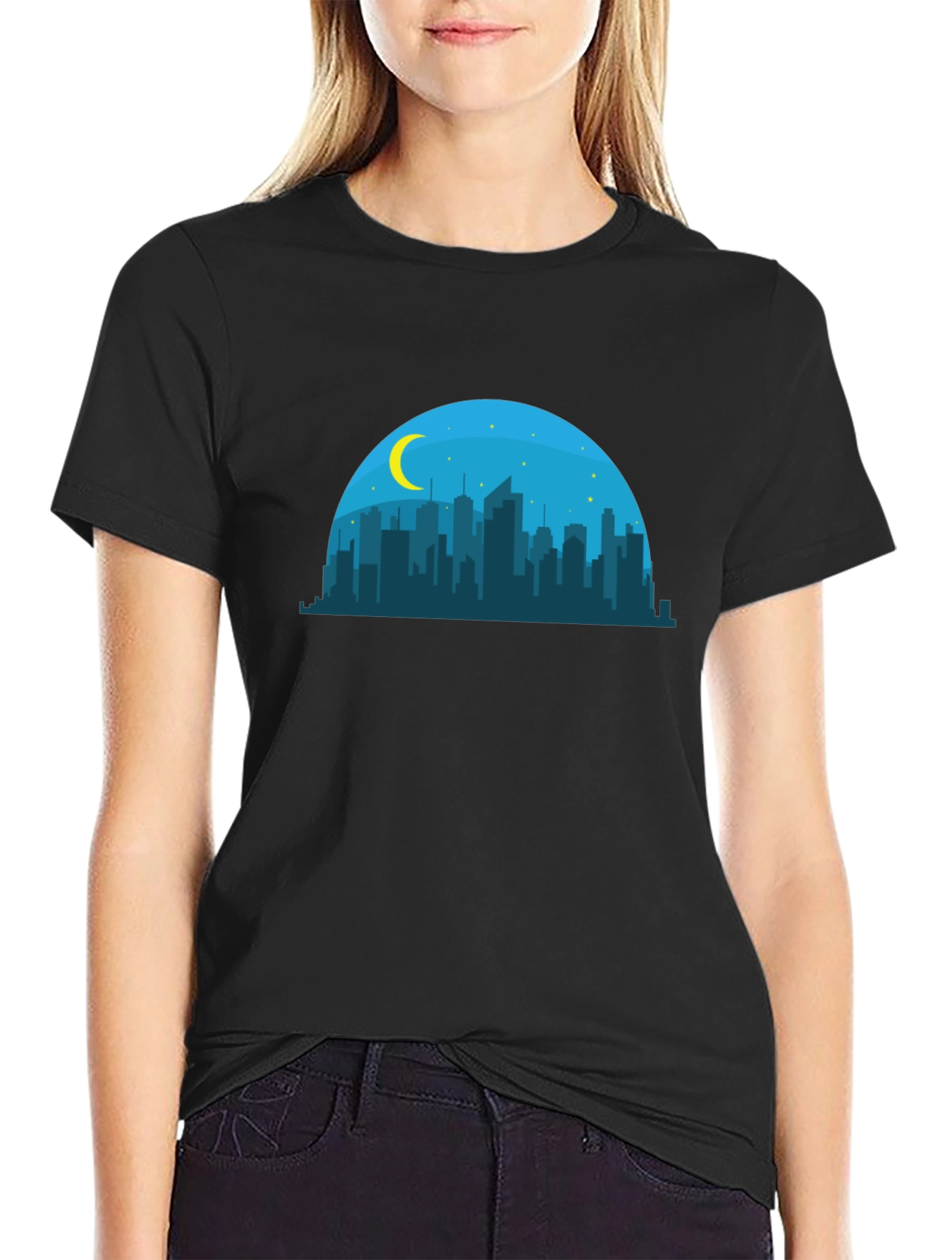 Camiseta Negra Skyline Nocturno Hombre