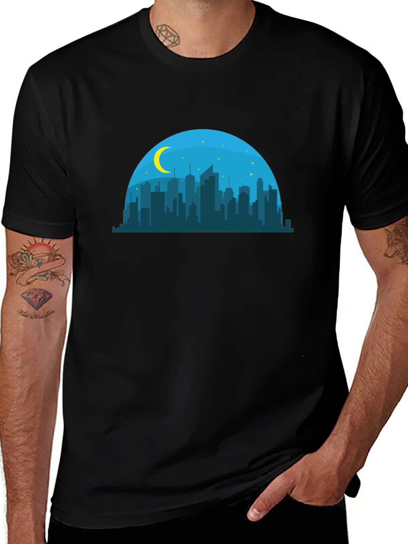 Camiseta Negra Skyline Nocturno Hombre