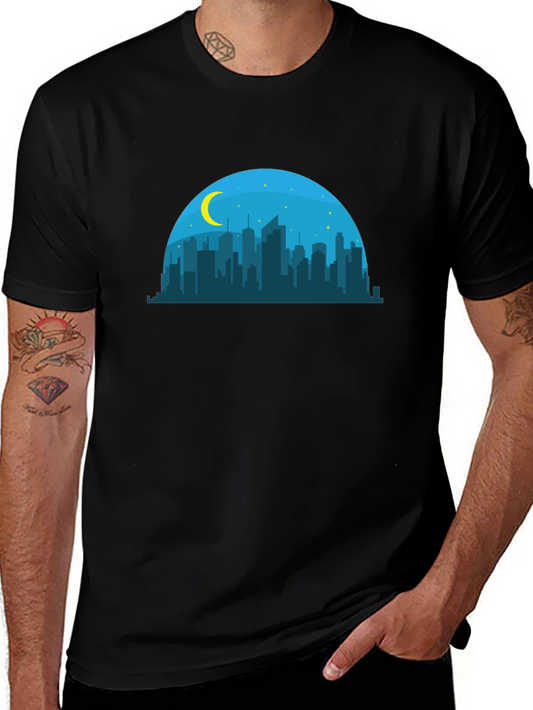 Camiseta Negra Skyline Nocturno Hombre