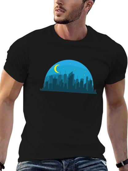 Camiseta Negra Skyline Nocturno Hombre